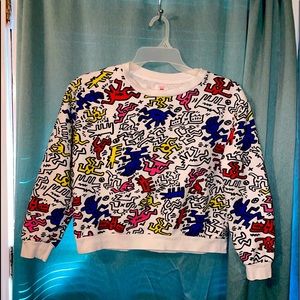 Large Keith Haring Licensed Print Crop Sweatshirt by Forever 21